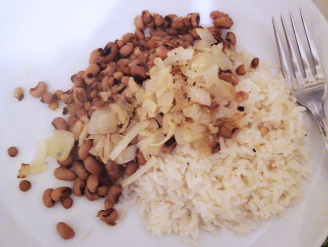 Toby's dinner of rice and beans