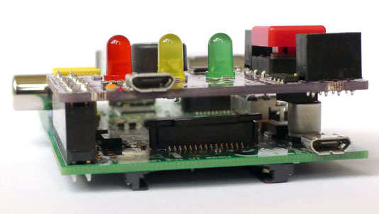 The Pibrella’s micro-USB port can power the Pi – or drive high-power connected devices