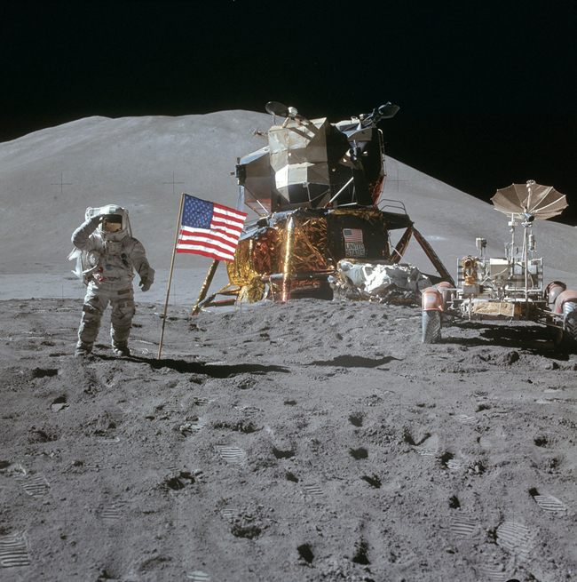 The Apollo 15 lunar module on the surface of the Moon