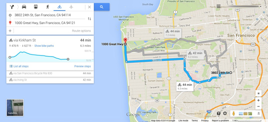 Google Maps bike route with elevation chart