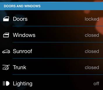 Screenshot of iRemote app showing how doors, windows etc can be opened from the phone