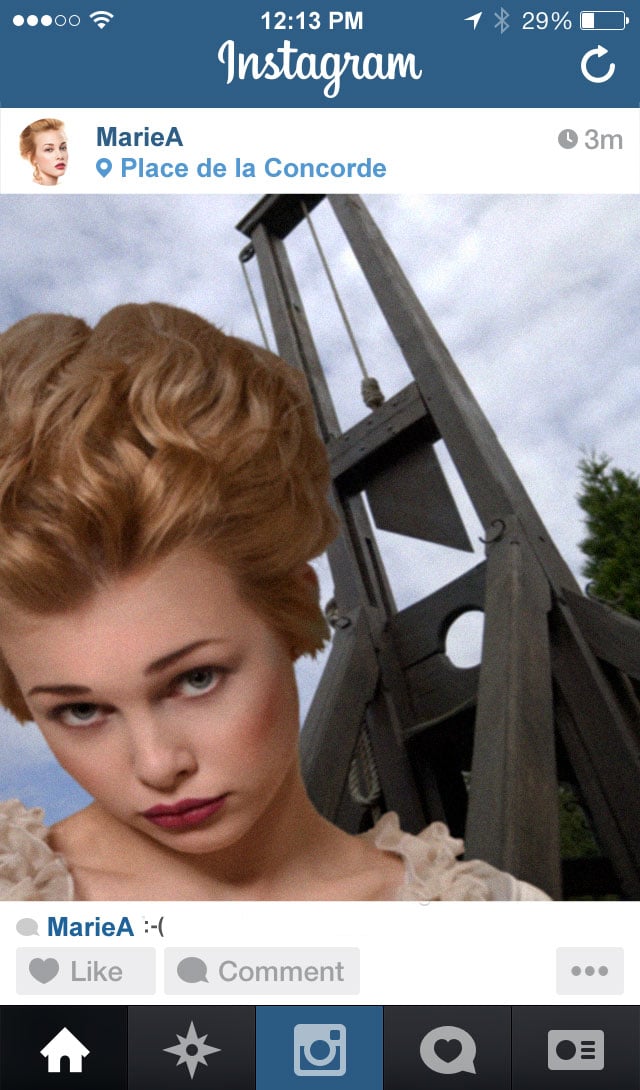 Marie Antoinette at the guillotine on Instagram