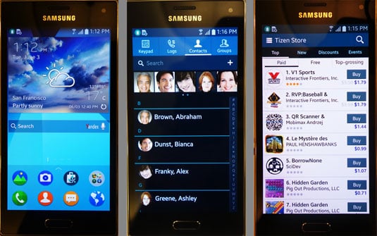 Screenshots of the Samsung Z smartphone running Tizen