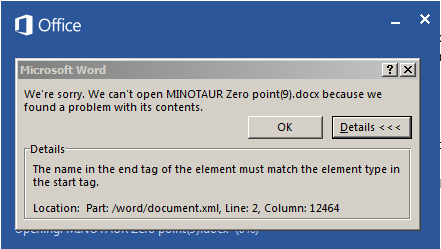 why does my word documents open with error