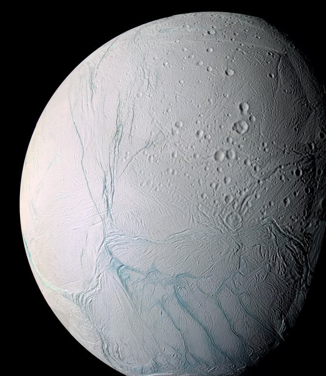 Mosaic of pics from the Cassini spacecraft show Saturn's moon Enceladus