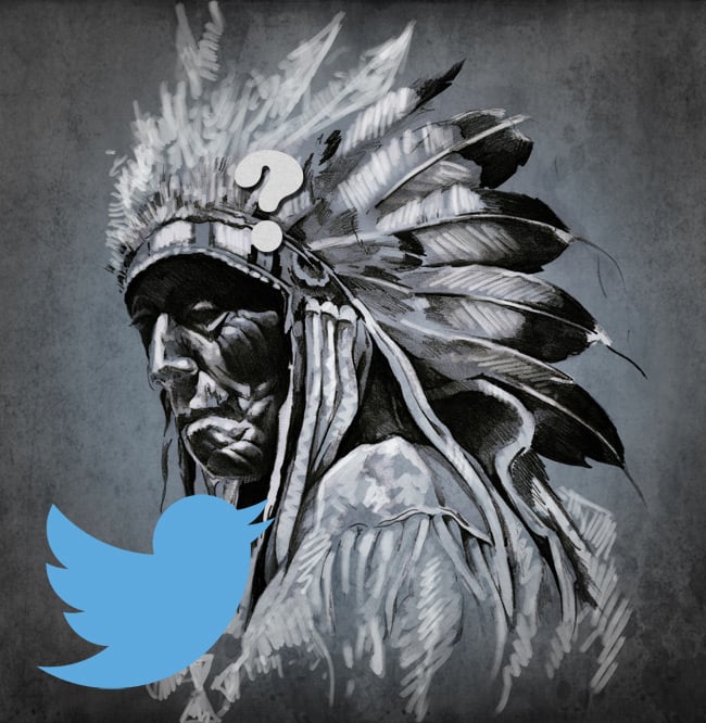 Arapaho warrior with Twitter logo