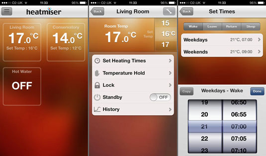 Heatmiser Neo shows heating overview, zone control and scheduling