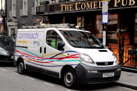 BT Openreach van outside Comedy Pub