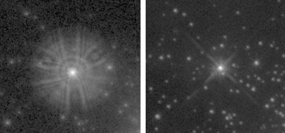 Hubble Space Telescope shows point spread function (left) before servicing (right)