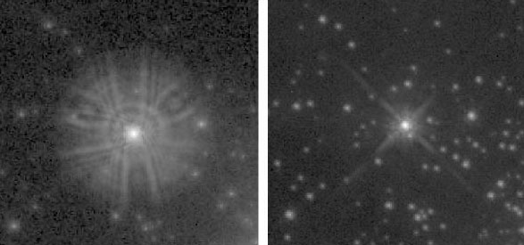 Hubble Space Telescope shows point spread function (left) before servicing (right)