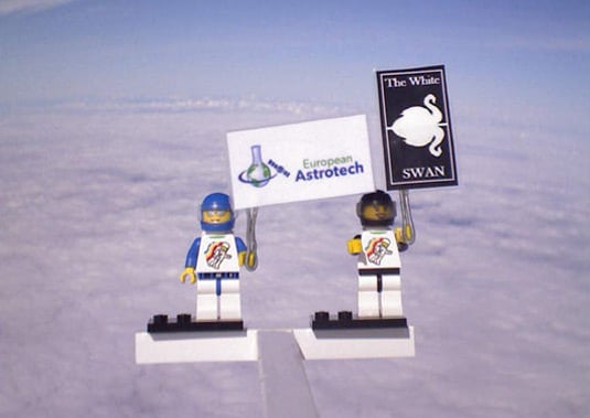 Two Legonauts at altitude during a previous test flight