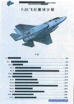 F-35 document allegedly stolen by Su and translated before being shipped to China.