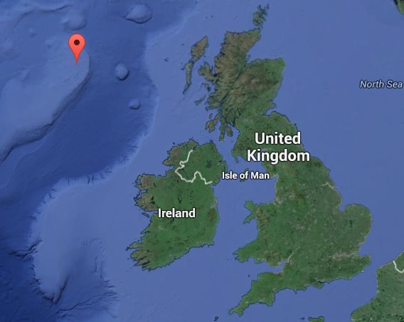 Google map showing the position of Rockall