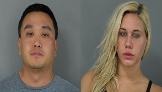 Police mugshots of Michael Suh and Nicole Germack