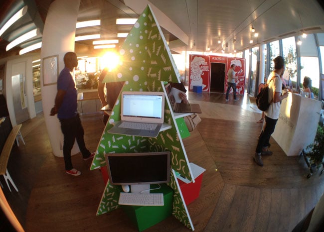 Chromebook Christmas tree with HP's 14in model and LG's Chromebase desktop version