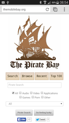 The Pirate Bay's new mobile site 