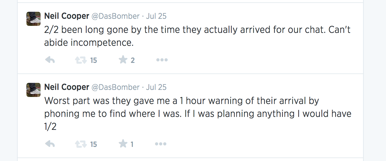 @DasBomber tweets that led to police arriving at 1am