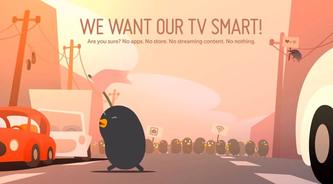 LG's Bean Bird mascot prompts users to configure Internet access if they skip it during setup