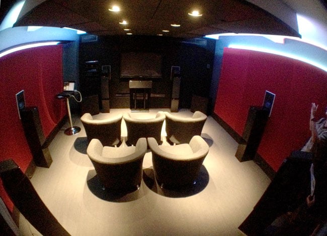 Dolby UK demo listening room with Atmos enabled speakers