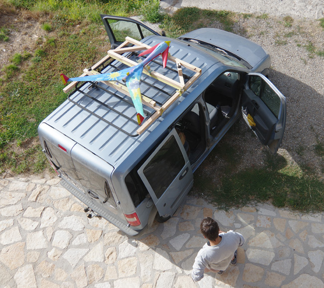 The Vulture 2 mounted atop the van