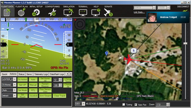 Screen grab of Mission Planner during the surgery