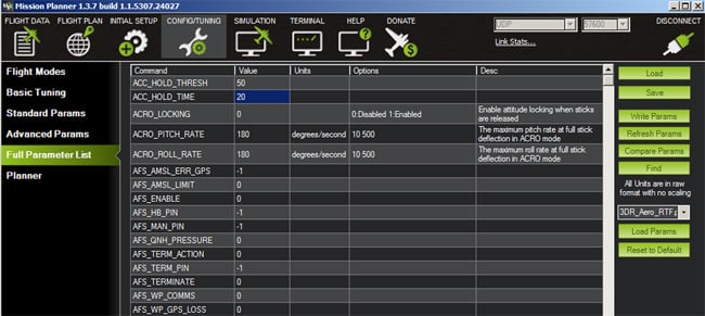 Mission planner showing two of the new parameters