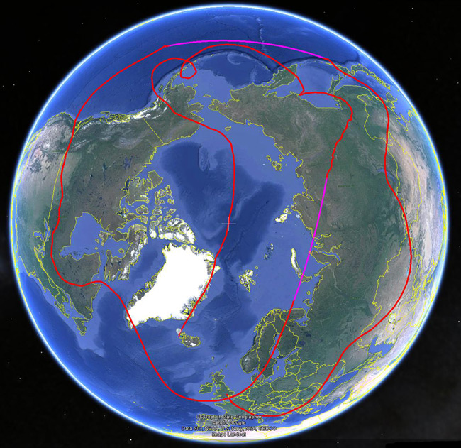 Polar view on Google Earth of B-64's track