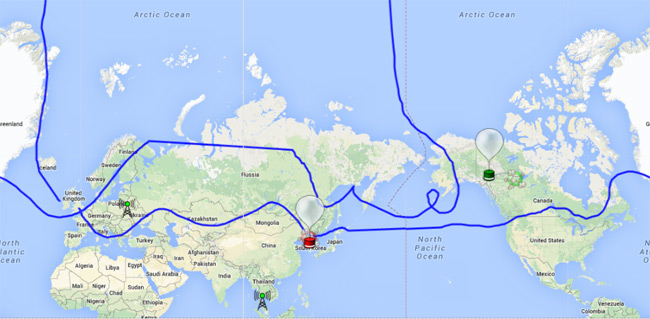 The track of B-64 plotted on Spacenear.us