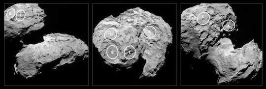 Landing sites on Rosetta's comet
