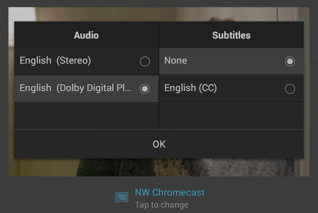 Netflix audio choices on Chromecast