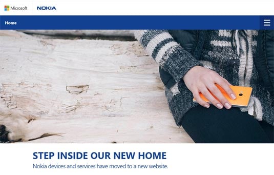 Screenshot of the Nokia website redirecting users to Microsoft.com