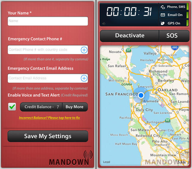 Mandown sends alerts in case of emergency or injury