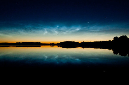Noctilucent cloud formation, Mochrum Loch Noctilucent clouds (polar mesospheric clouds). © Copyright David Baird and licensed for reuse under Creative Commons Licence 2.0