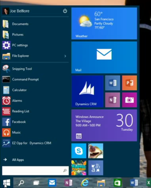 START MENU - Windows 10 preview