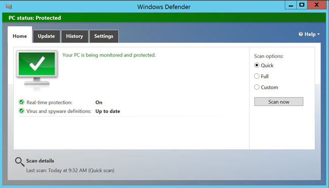 Windows 10 Server Defender screenshot