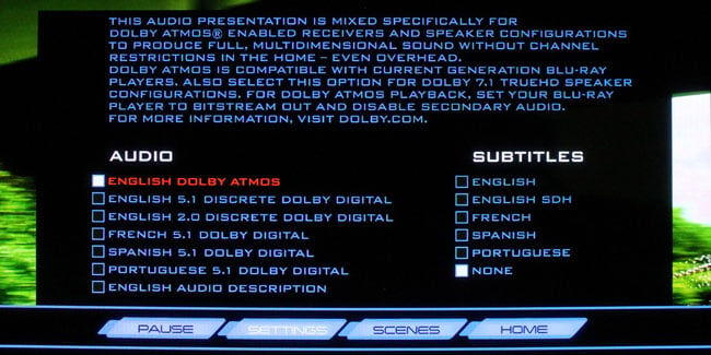 Dolby Atmos Blu-ray disc menu