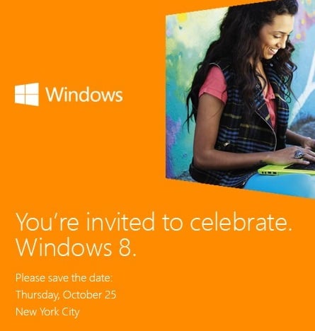 The invitation for the Windows 8 launch in October 2012