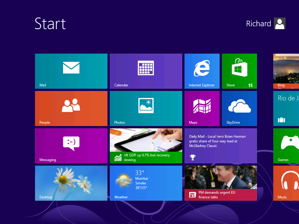 The Windows 8 Start screen