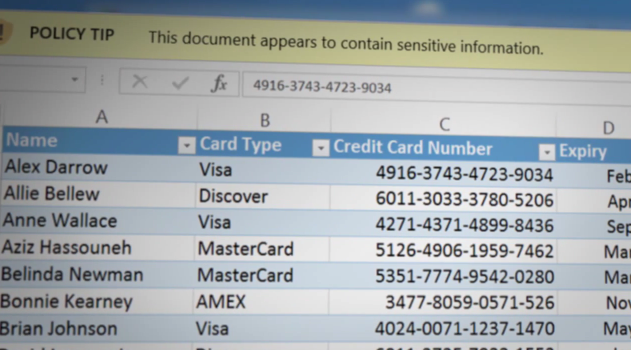 Excel automatically detecting sensitive data