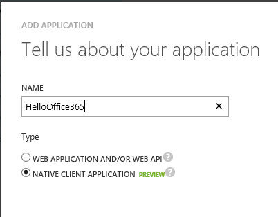 Registering mobile apps with Azure AD is still in preview