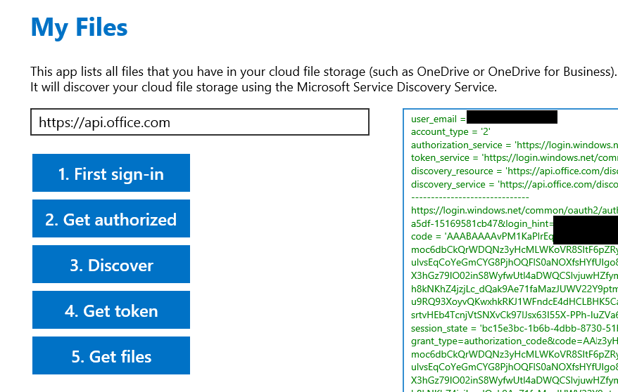 Discovery sample using Office 365 APIs