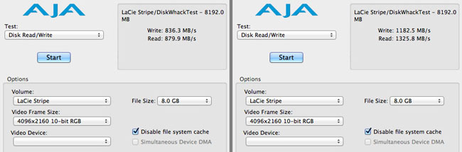 LaCie Little Big Disk Thunderbolt 2 AJA benchmark Thunderbolt 1 and 2