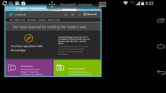 Screenshot of RemoteIE running on Android 4.4