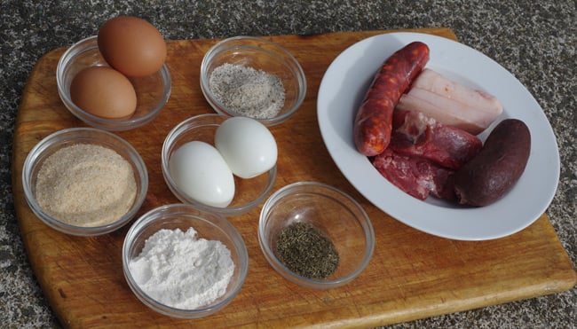 The ingredients need to make Scotch eggs