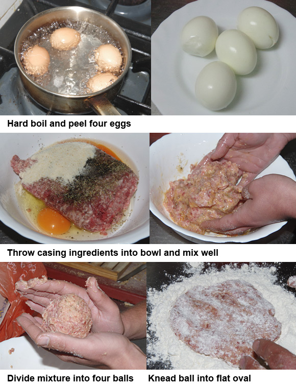 The first six steps in creating a Scotch egg