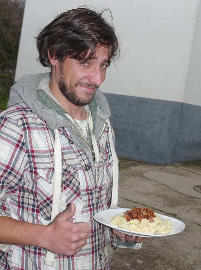 Matt Haines with a platter of bryndzové halušky