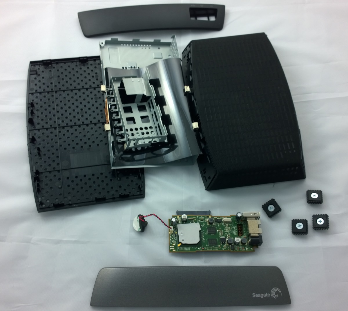 A Seagate Central enclosure disassembled