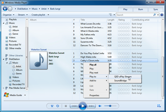 Like the SoundBridge, the QED player appears as a destination in Windows