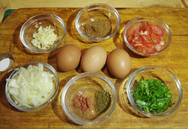 The ingredients for our masala omelette