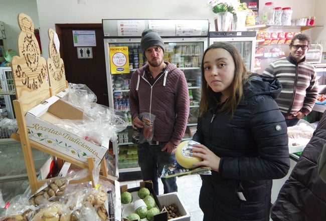 Katarina and Matt in a shop in rural Portugal